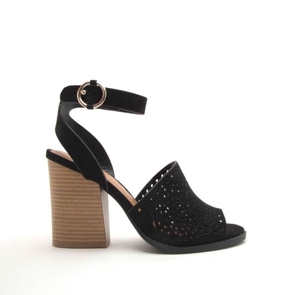 Black Perforated Wood Sandals - Picture 2 of 4